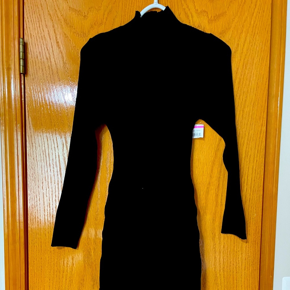 L Nanette Lepore Classic Black Long Sleeve knit Dress NEW